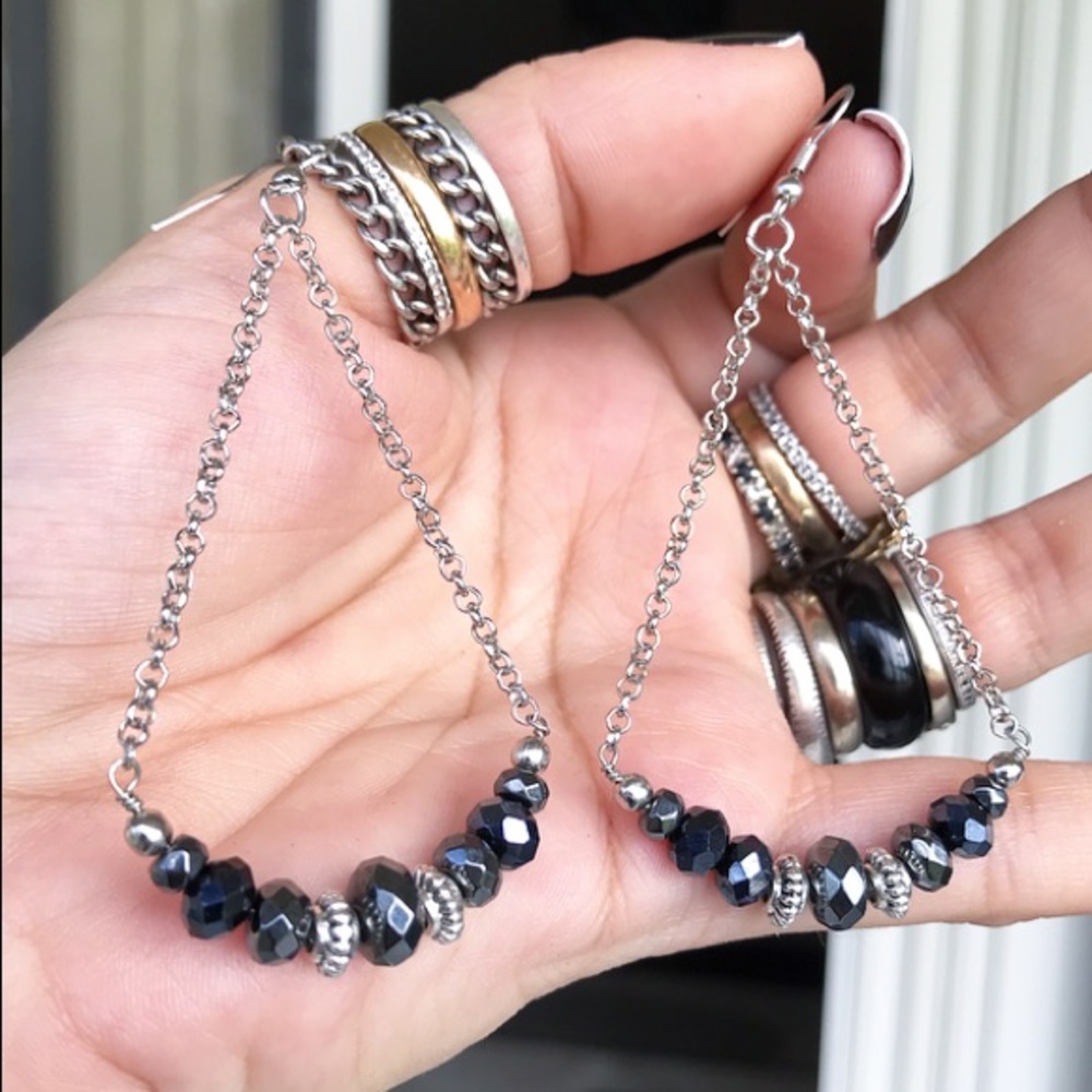 Diamond cut hematite & black crystal earrings - Picture 2 of 10
